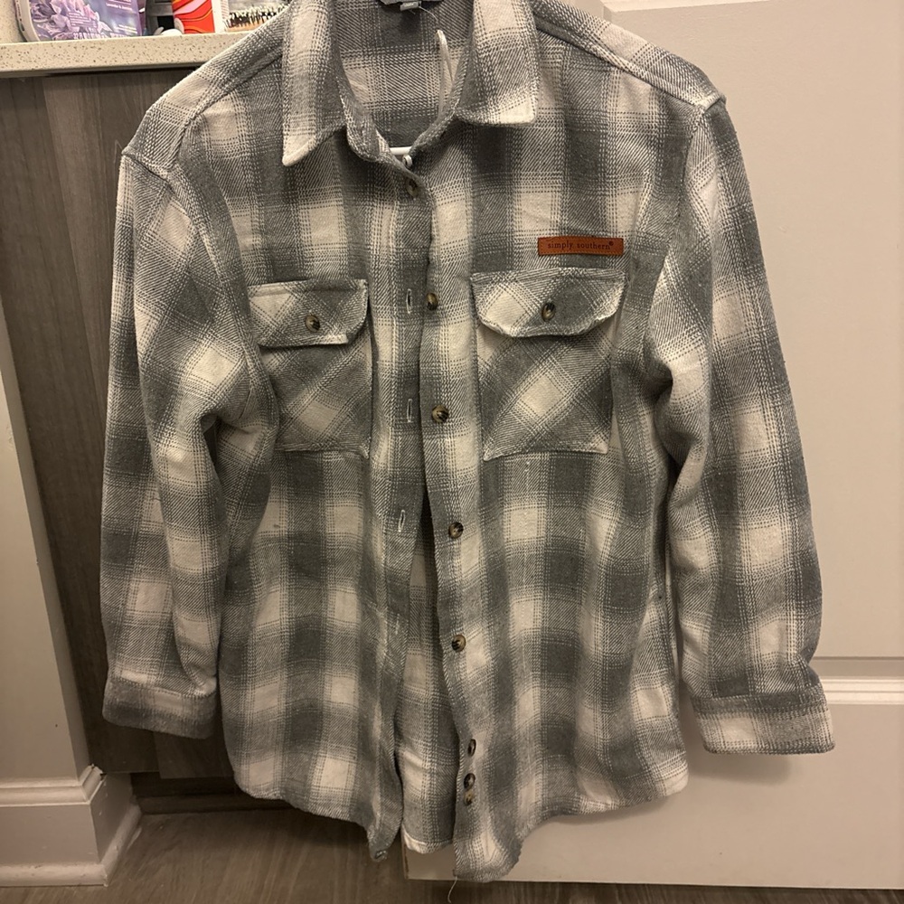 Simply Southern Gray Plaid Women's Top